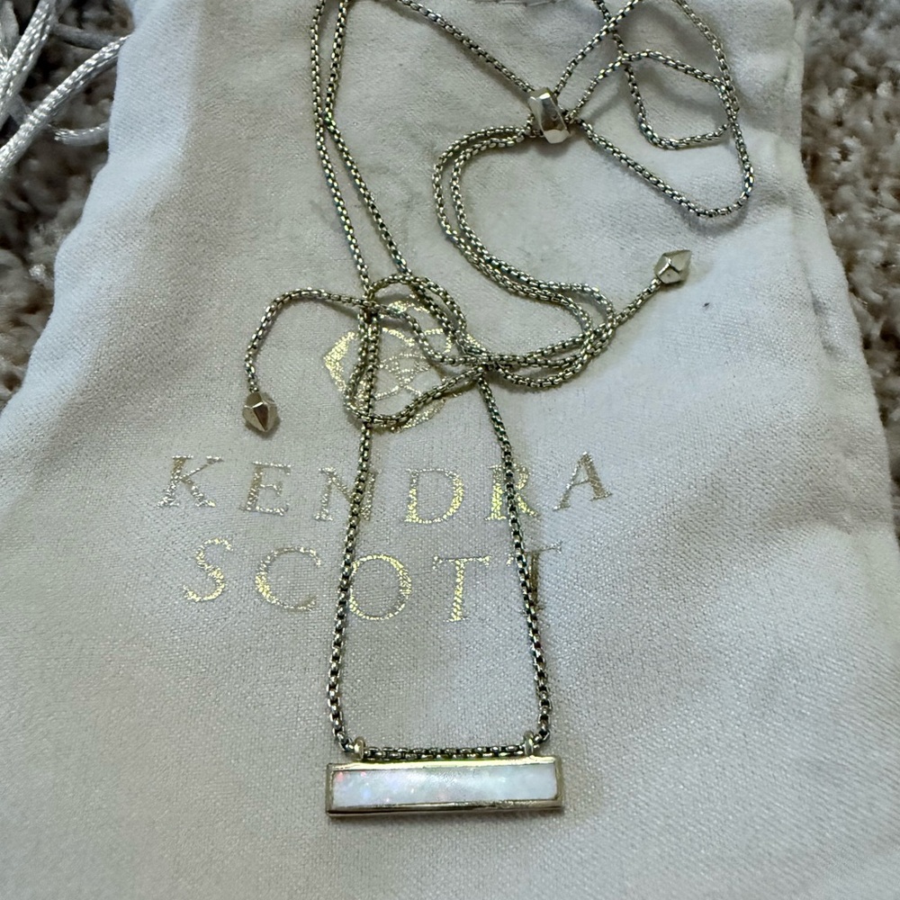 Kendra Scott Silver Necklace with White opal Pendant